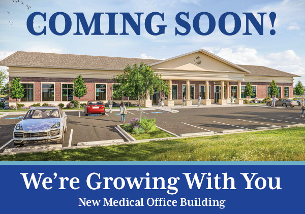 Rendering of new office building front exterior.